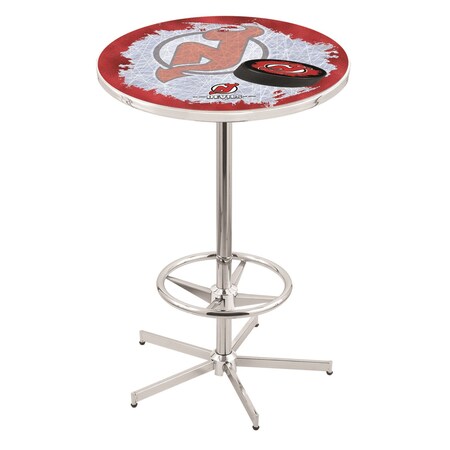 Holland Bar Stool Co 42" Chrome New Jersey Devils Pub Table, 28" dia. Top L216C4228NJDevl-D2